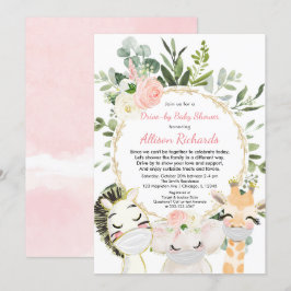 Baby shower roze gouden schattige dieren kaart