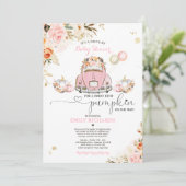 Baby shower roze goudpompoen kaart (Staand voorkant)