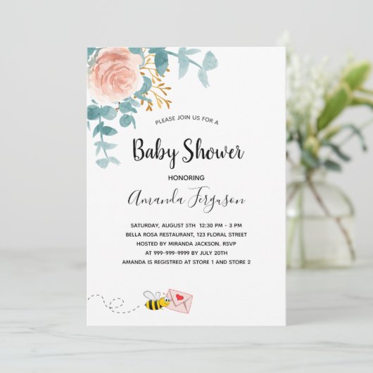 Baby shower roze griesgriep schattige moeder om te kaart (Staand voorkant)