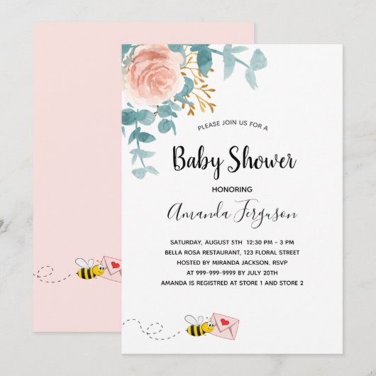 Baby shower roze griesgriep schattige moeder om te kaart (Voorkant / Achterkant)