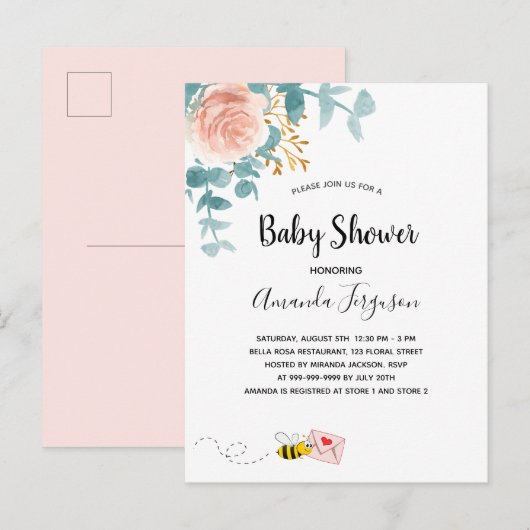 Baby shower roze grillerig mam om te worden briefkaart (Voorkant / Achterkant)