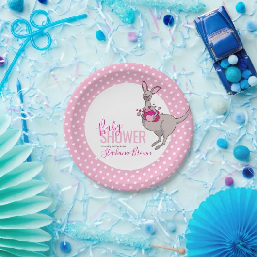 Baby shower roze hart kangoeroe papier bord (Feest)