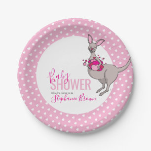 Baby shower roze hart kangoeroe papier bord