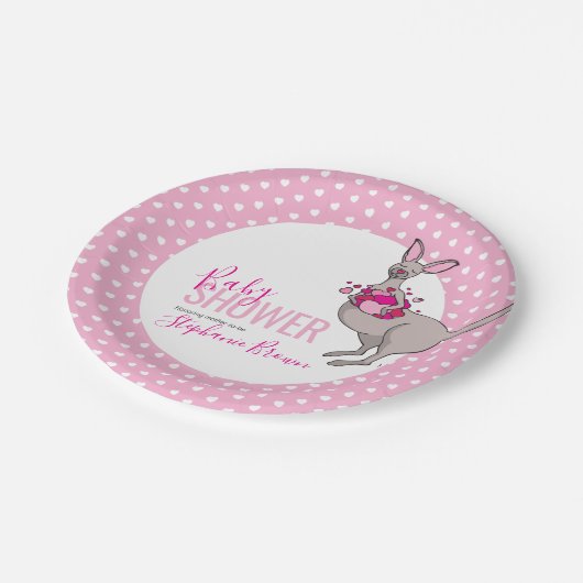 Baby shower roze hart kangoeroe papier bord (Gekanteld)