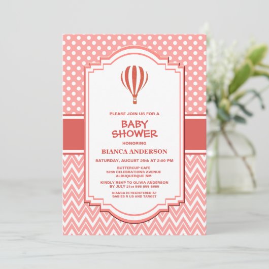 Baby shower Roze Hete Luchtballon Kaart (Staand voorkant)