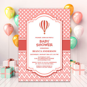 Baby shower Roze Hete Luchtballon Kaart