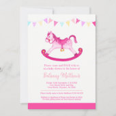 Baby shower roze hobby paard kontings uitnodiginge kaart (Voorkant)