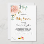 Baby shower roze hommel bijen griesmeisje kaart (Voorkant)