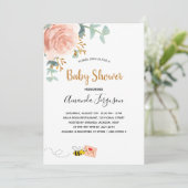 Baby shower roze hommel bijen griesmeisje kaart (Staand voorkant)