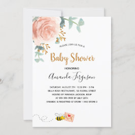 Baby shower roze hommel bijen griesmeisje kaart