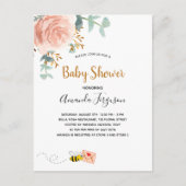 Baby shower roze hommel bijen griesmeisje uitnodiging briefkaart (Voorkant)