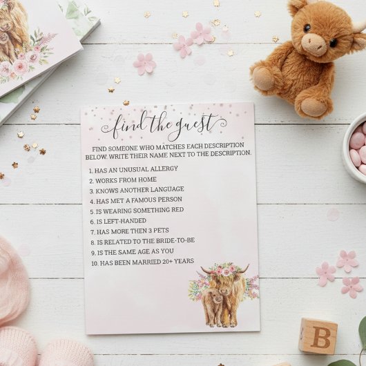 Baby shower Roze Hoogland koe Spel Vind gast Notitieblok