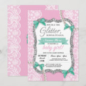 baby shower Roze kant Glitter Bow Girl Mam Invite Kaart (Voorkant / Achterkant)