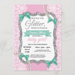 baby shower Roze kant Glitter Bow Girl Mam Invite Kaart
