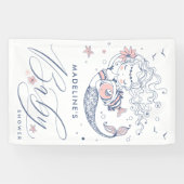Baby Shower | Roze kleine zeemeerminnende banner (Horizontaal)