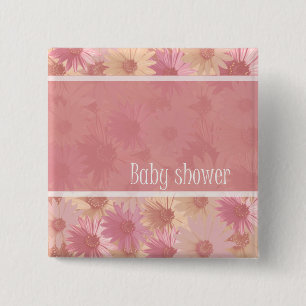 baby shower roze knop vierkante button 5,1 cm