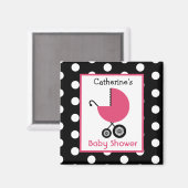 Baby shower - Roze koets en Polka Dot Magneet (Voorkant / Achterkant)