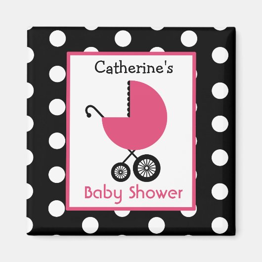 Baby shower - Roze koets en Polka Dot Magneet (Voorkant)