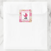Baby shower Roze Koets & Girly Patchwork Vierkante Sticker (Tas)