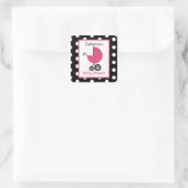 Baby shower Roze Koets & Polka Dots Vierkante Sticker (Tas)