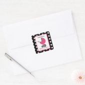 Baby shower Roze Koets & Polka Dots Vierkante Sticker (Envelop)