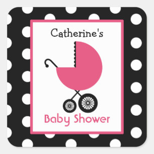 Baby shower Roze Koets & Polka Dots Vierkante Sticker