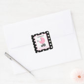 Baby shower Roze Koets & Polka Dots Vierkante Sticker (Envelop)