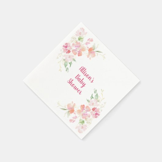 Baby Shower | Roze koraal gouden bloemen Servet (Hoek)