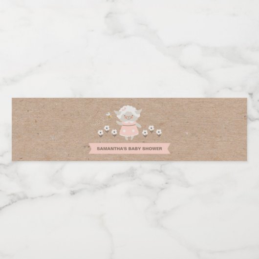 Baby shower Roze Lamsmeisje Waterfles Etiket (Enkel label)
