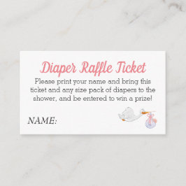 Baby shower Roze Luier Raffle Stork Baby Girl Informatiekaartje