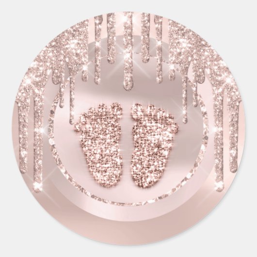 Baby shower Roze lux druppelt Roos Glitter Ronde Sticker (Voorkant)