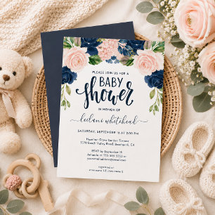  Baby Shower Roze Marine Bloemige Uitnodiging
