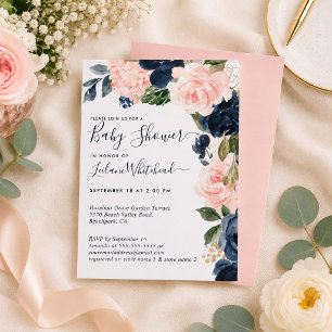 Baby Shower Roze Marine Florale Cascade Kaart