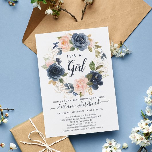 Baby shower Roze marineslag Kaart