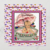  Baby shower Roze Mauve Vintage Kaart (Voorkant / Achterkant)