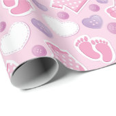 Baby shower roze meisje cadeaupapier (Rol Hoek)