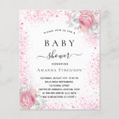 Baby shower roze meisje floral budget uitnodiging flyer (Voorkant)