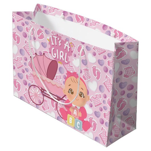 Baby shower roze meisje groot cadeauzakje (Achterkant Gekanteld)