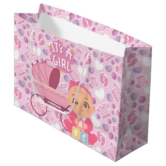 Baby shower roze meisje groot cadeauzakje (Voorkant Gekanteld)