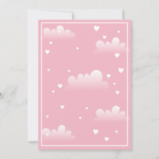 Baby shower roze meisje ooievaar wolken kaart (Achterkant)