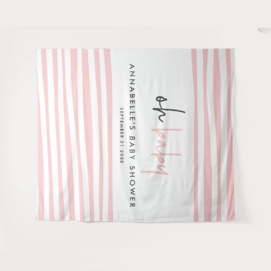 Baby shower roze moderne unieke typografie feest wandkleed (Voorkant (horizontaal))