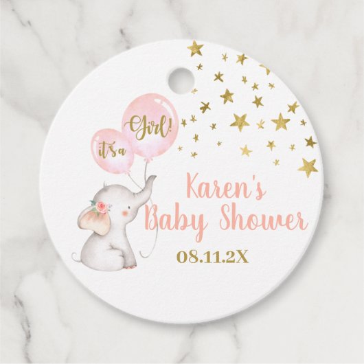 Baby shower Roze olifant Bedankjes Labels (Voorkant)