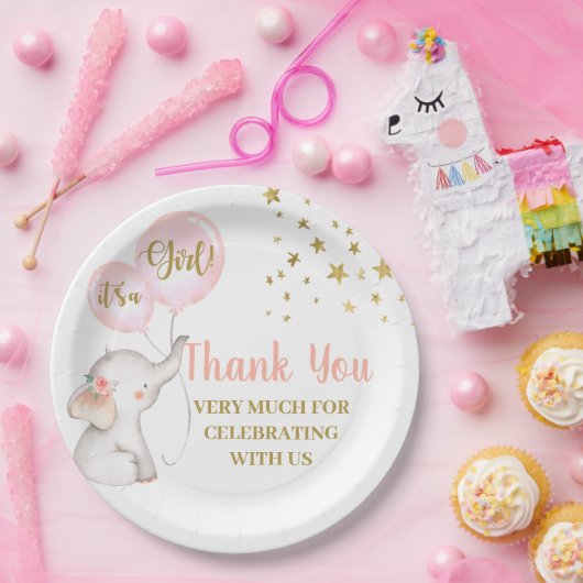 Baby shower Roze olifant Bord (Feest)