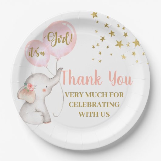Baby shower Roze olifant Bord (Voorkant)