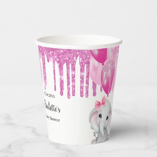 Baby shower roze olifant meisje ballonnen papieren bekers (Rechts)