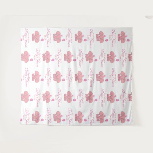 Baby Shower Roze Olifant | Step en Herhaal Wandkleed (Voorkant (horizontaal))