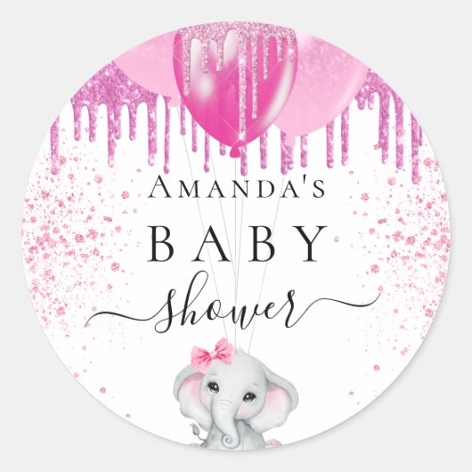 Baby shower roze olifantenballon ronde sticker (Voorkant)