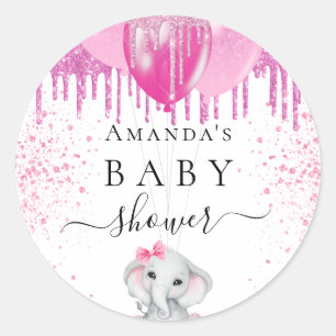 Baby shower roze olifantenballon ronde sticker