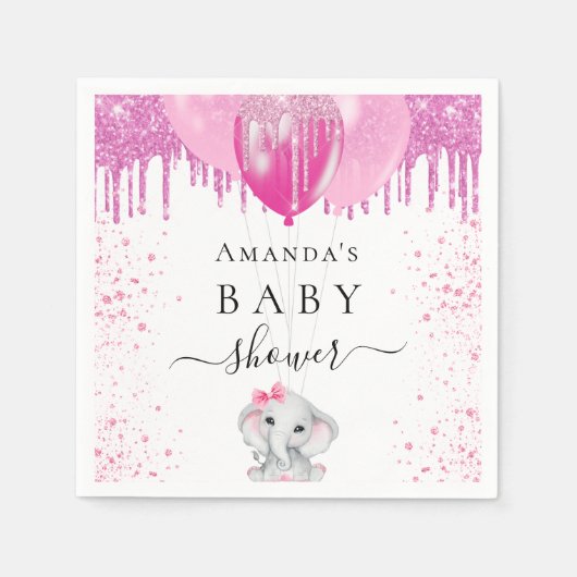 Baby shower roze olifantenballon servet (Voorkant)