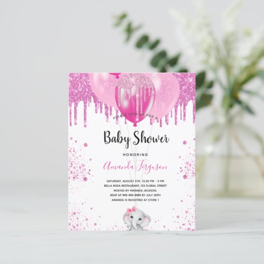 Baby shower roze olifantenmeisje (Staand voorkant)